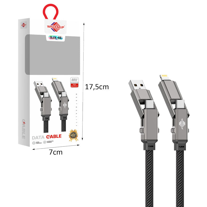 Wisdomup Καλώδιο Φόρτισης και Δεδομένων USB σε Lightning με Μεταλλικά Βύσματα 60W SJX-48 - USB to Lightning Fast Charging Data Cable 60W with Metal Connectors