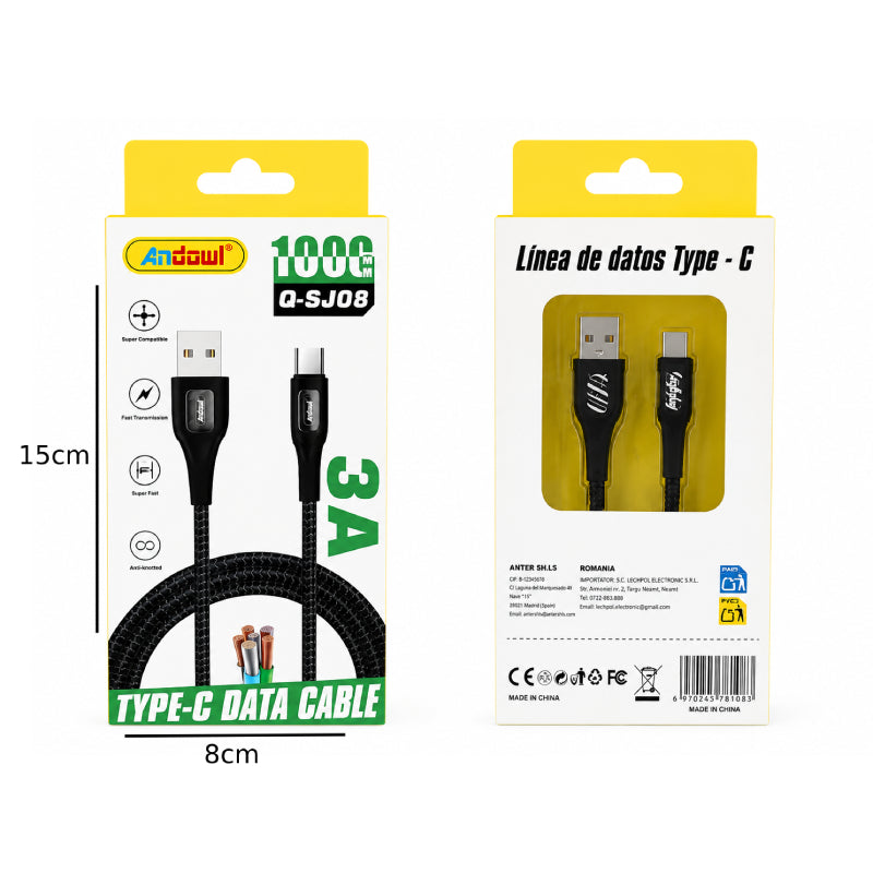 Andowl Καλώδιο Φόρτισης & Δεδομένων Q-SJ08 USB σε Type-C 3A 1m - Q-SJ08 USB to Type-C 3A Data Cable 1m GADGETS>Αξεσουάρ smartphone>Καλώδιο Δεδομένων