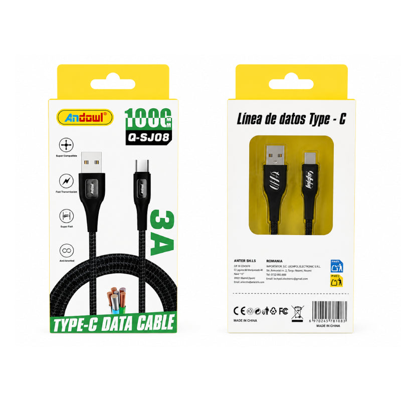 Andowl Καλώδιο Φόρτισης & Δεδομένων Q-SJ08 USB σε Type-C 3A 1m - Q-SJ08 USB to Type-C 3A Data Cable 1m GADGETS>Αξεσουάρ smartphone>Καλώδιο Δεδομένων