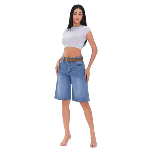 Miss Good Γυναικεία Τζιν Βερμούδα Wide Leg Μπλε