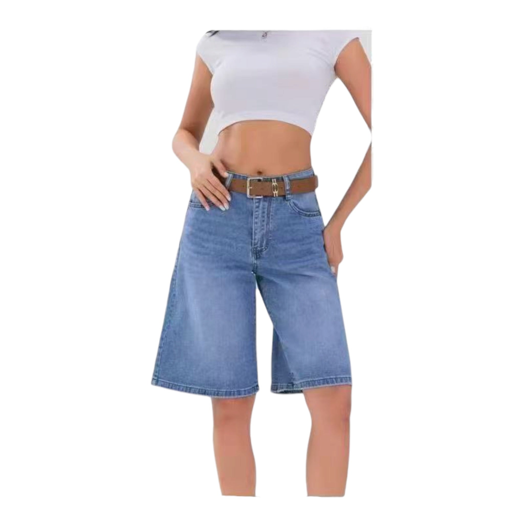 Miss Good Γυναικεία Τζιν Βερμούδα Wide Leg Μπλε - Angel shopping