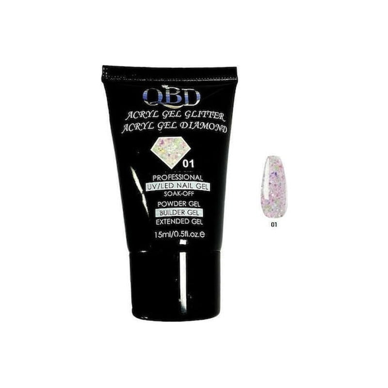 QBD Ακρυλικό τζελ χτισίματος νυχιών #01 - Diamond Acrylic gel glitter UV/LED Nail gel - Angel shopping