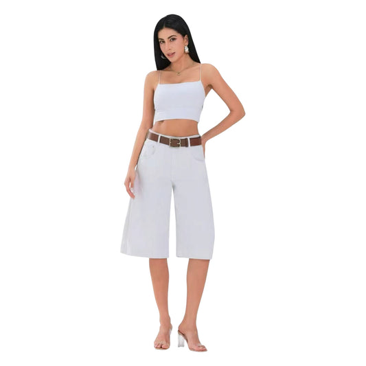 MISS GOOD Γυναικεία Τζιν Βερμούδα Wide Leg Λευκό