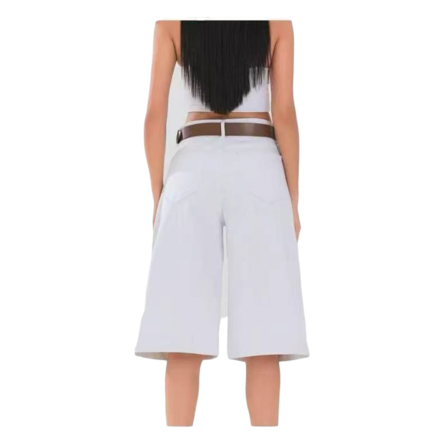 MISS GOOD Γυναικεία Τζιν Βερμούδα Wide Leg Λευκό