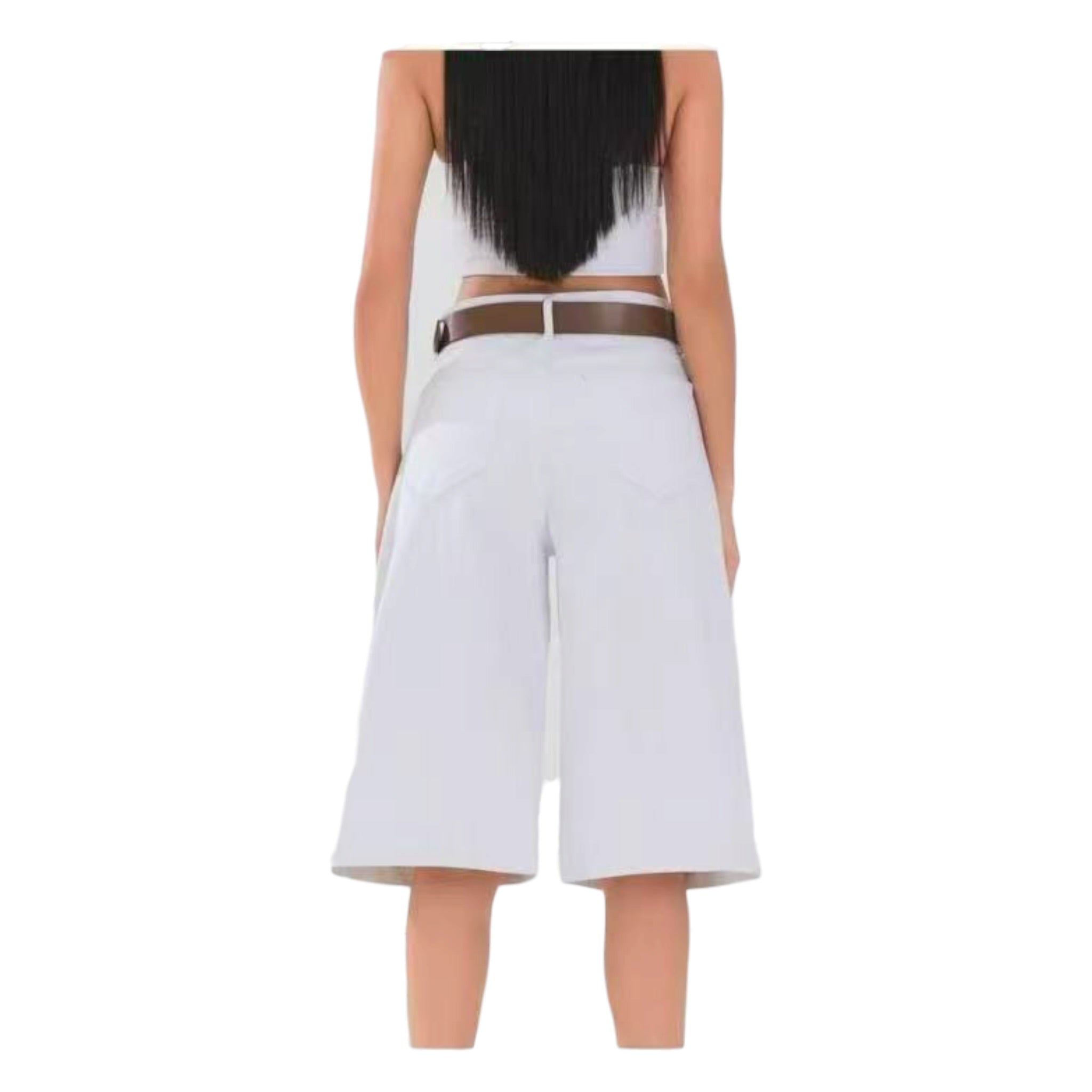 MISS GOOD Γυναικεία Τζιν Βερμούδα Wide Leg Λευκό