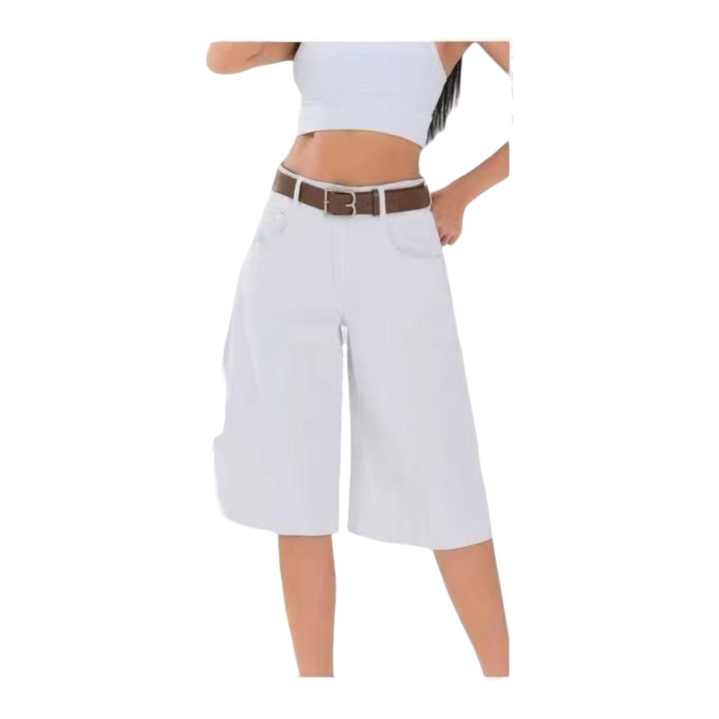 MISS GOOD Γυναικεία Τζιν Βερμούδα Wide Leg Λευκό