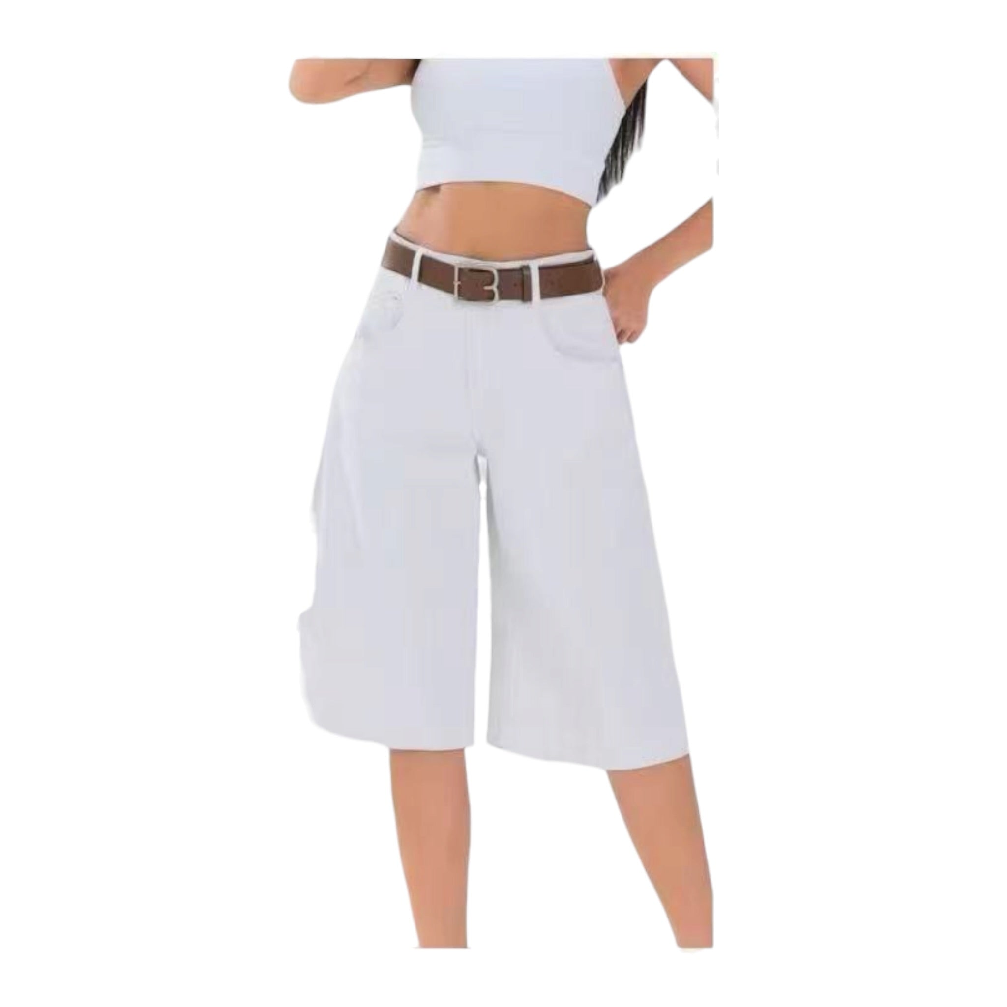 MISS GOOD Γυναικεία Τζιν Βερμούδα Wide Leg Λευκό