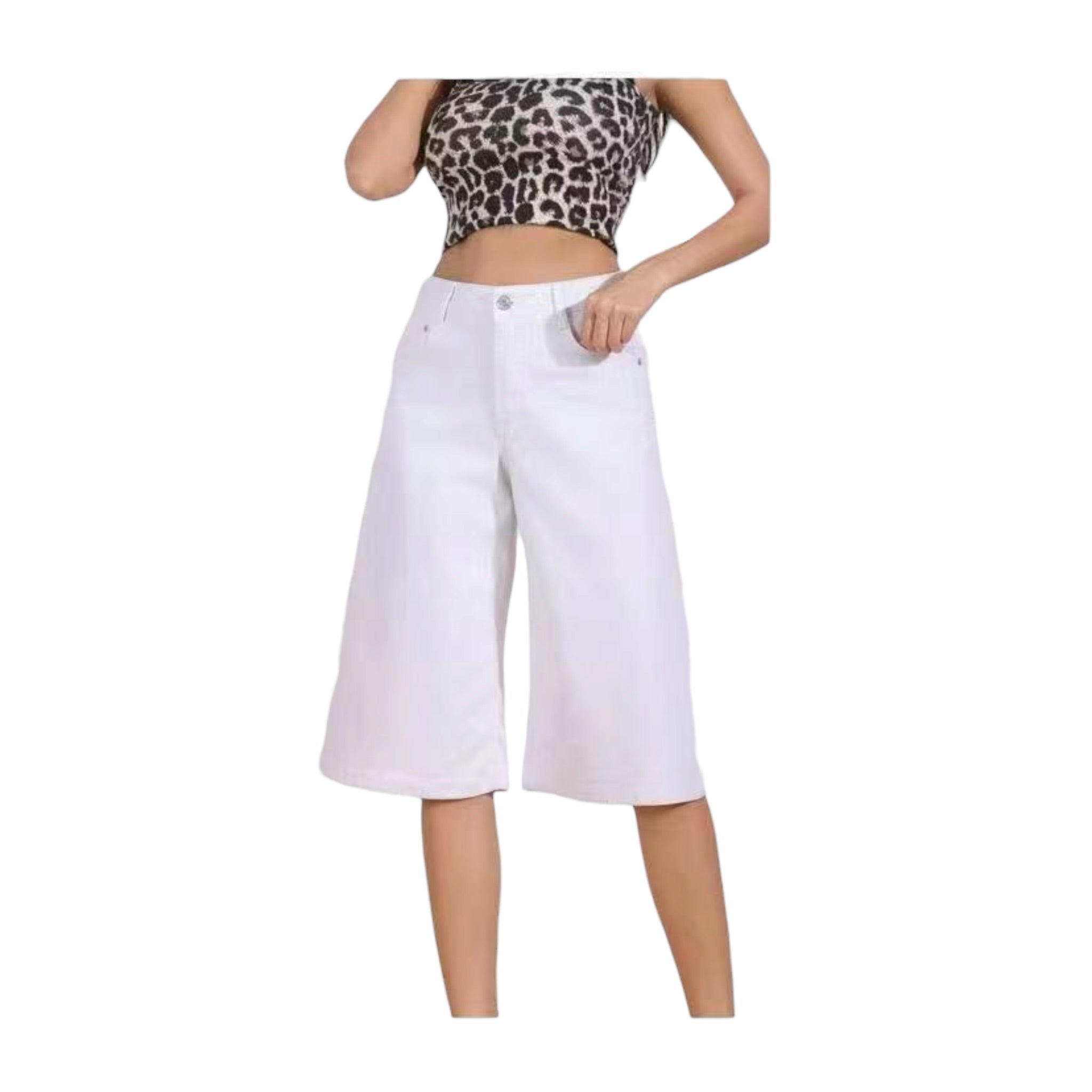 MISS GOOD Γυναικεία Τζιν Βερμούδα Cropped Straight Λευκή - Angel shopping