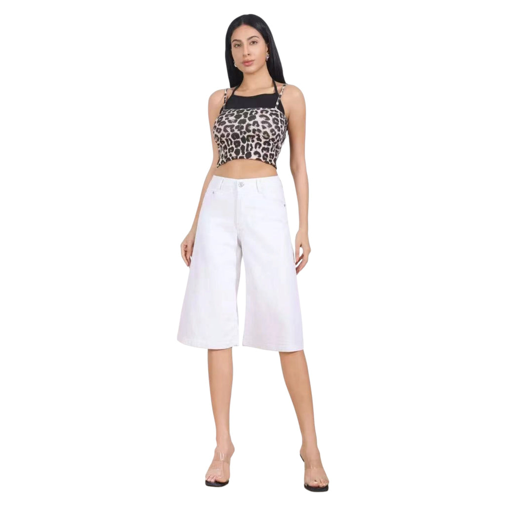 MISS GOOD Γυναικεία Τζιν Βερμούδα Cropped Straight Λευκή - Angel shopping