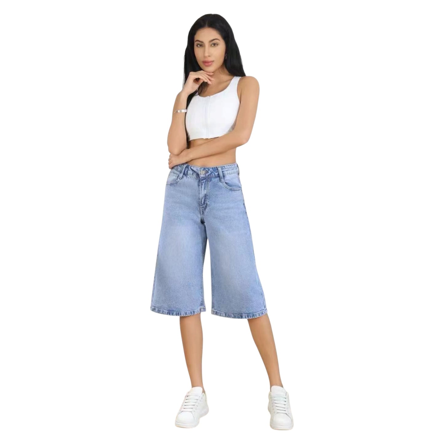 MISS GOOD Γυναικεία Τζιν Βερμούδα Cropped Straight Μπλε