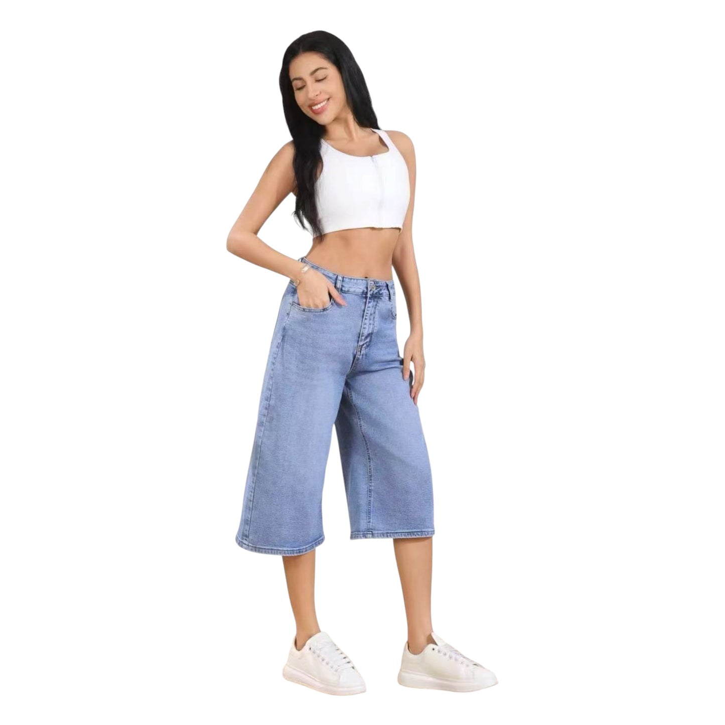 MISS GOOD Γυναικεία Τζιν Βερμούδα Cropped Straight Μπλε