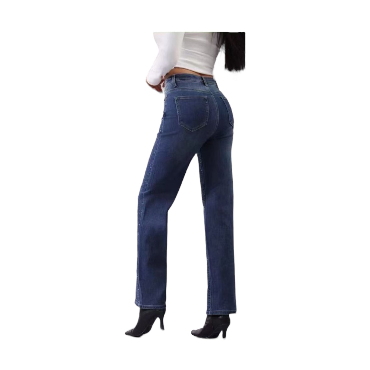 MISS GOOD Jeans With Rhinestones Straight Leg Blue