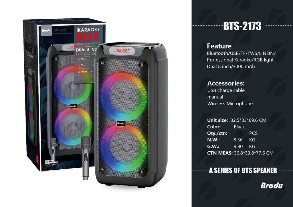 Φορητό ηχείο subwoofer με μικρόφωνο Karaoke - 8" - BTS-2173 - 721735 ΕΙΔΗ ΤΕΧΝΟΛΟΓΙΑΣ>Ραδιόφωνα & Ηχεία>Φορητά subwoofer