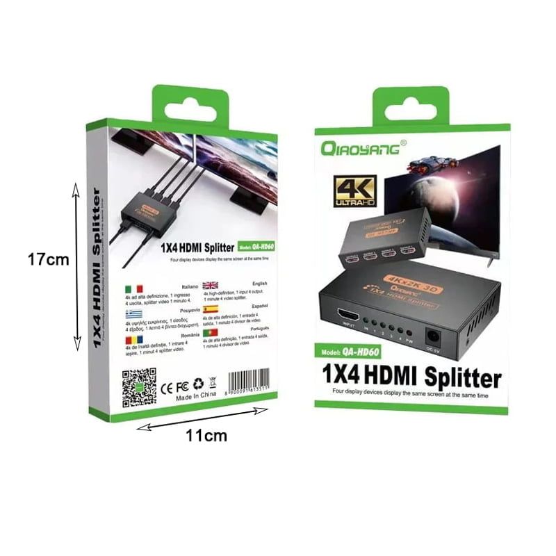 Qiaoyang HDMI splitter 1x4 Διαχωριστής σήματος από 1 είσοδο σε 4 εξόδους QA-HD60