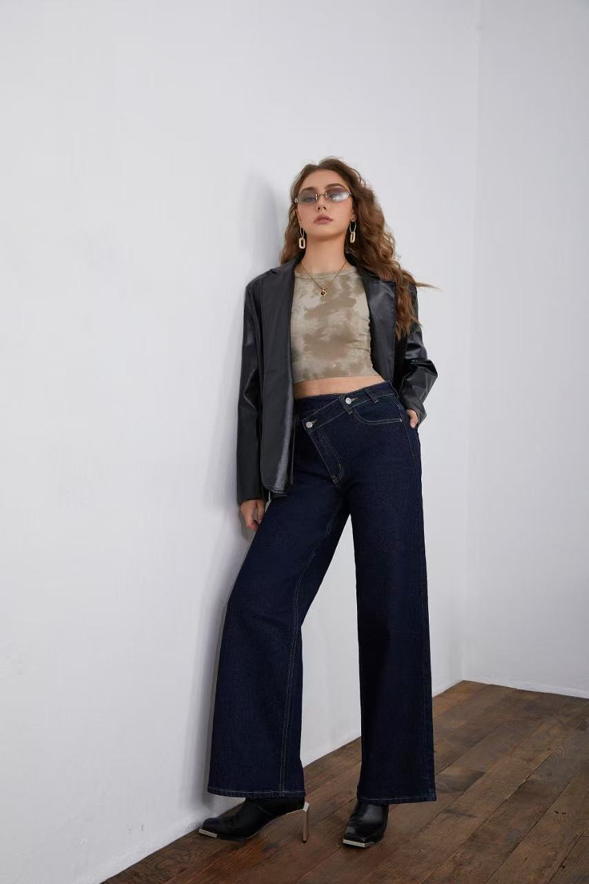ADORO Women's Jeans Wide Leg Dark Blue