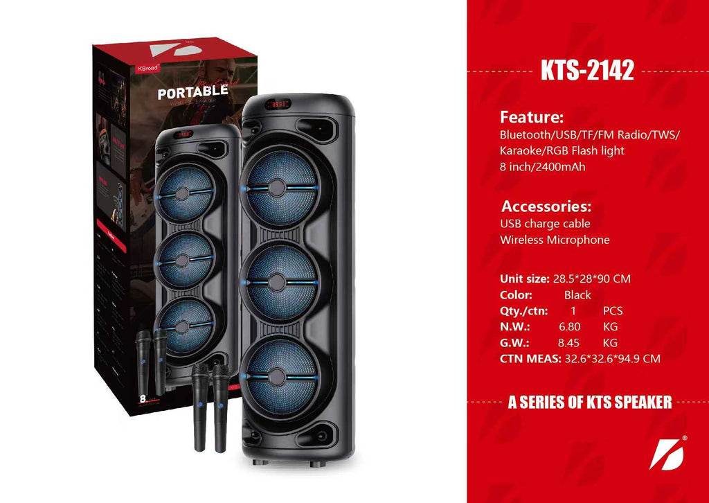 Φορητό ηχείο subwoofer με 2 μικρόφωνα Karaoke - KTS-2142 - 721421 ΕΙΔΗ ΤΕΧΝΟΛΟΓΙΑΣ>Ραδιόφωνα & Ηχεία>Φορητά subwoofer