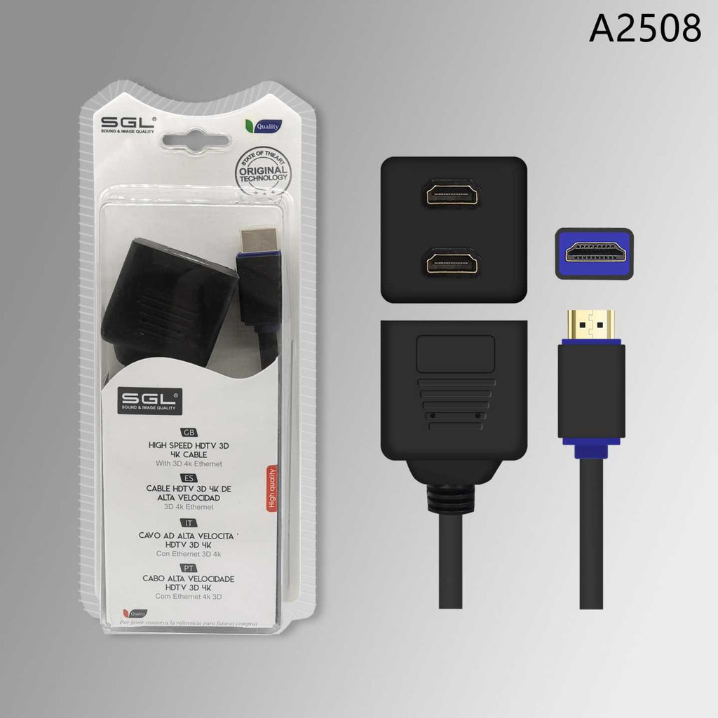Διακλαδωτής HDMI - Splitter - A2508 - HDMI male/2xHDMI female - 25cm - 095912