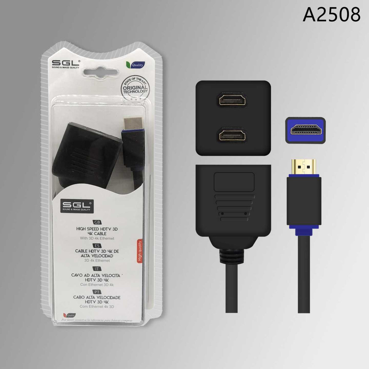 Διακλαδωτής HDMI - Splitter - A2508 - HDMI male/2xHDMI female - 25cm - 095912