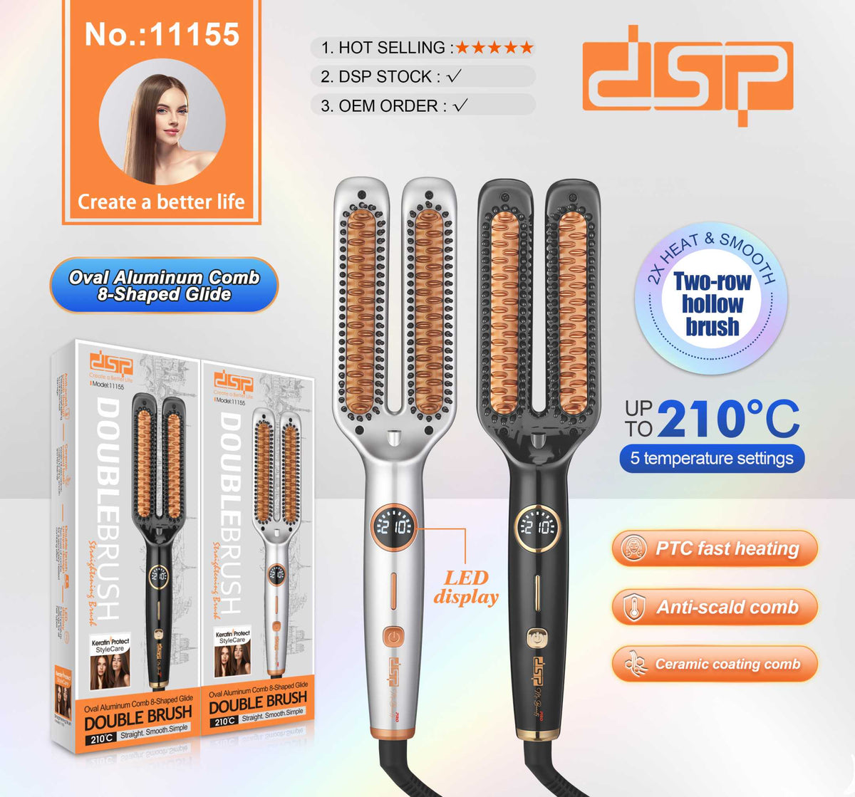 Ηλεκτρική βούρτσα ισιώματος μαλλιών - 11155 - DSP - 350143 - Black