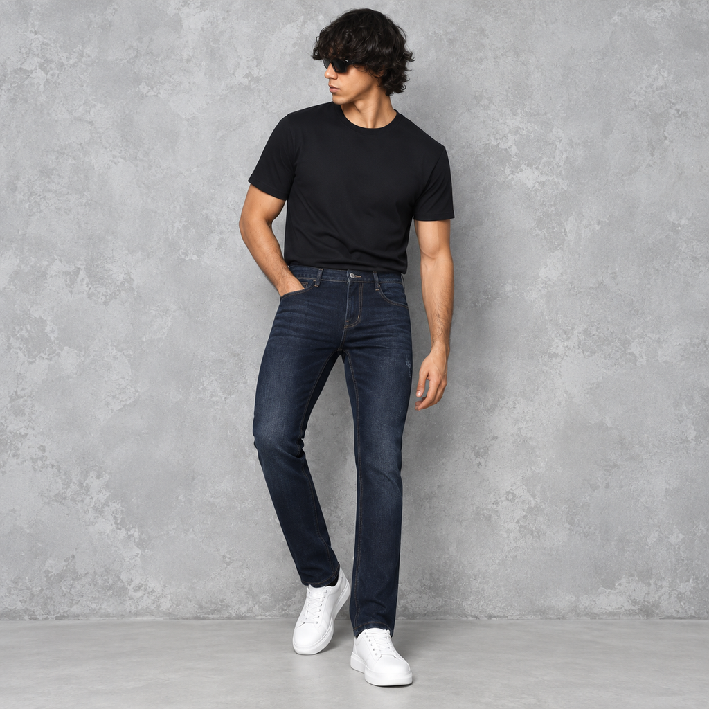 Angel Shopping Ανδρικό Ελαστικό Τζιν Παντελόνι Slim Fit Σκούρο Μπλε