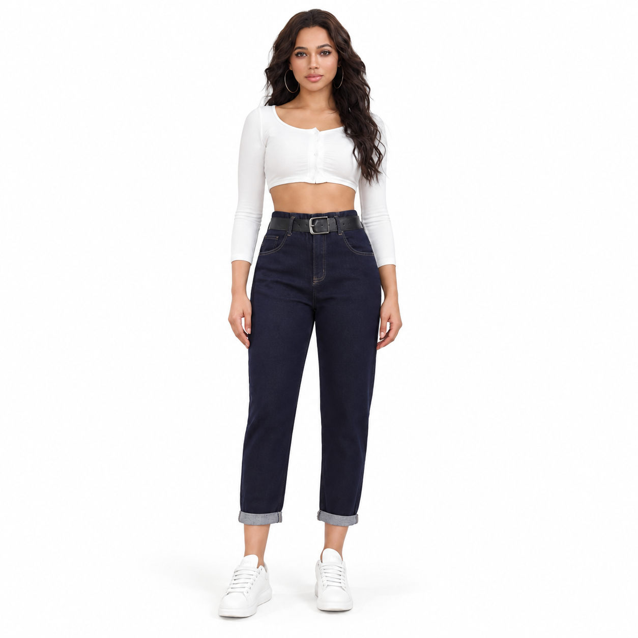 Γυναικείο Τζιν Παντελόνι Ψηλόμεσο Mom Fit με Ζώνη Μπλε