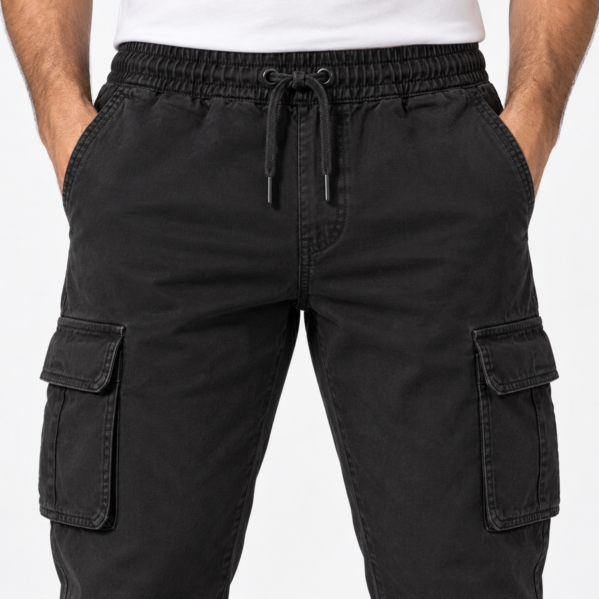 Angel Shopping Ανδρικό Παντελόνι Cargo Jogger με Κορδόνι Μαύρο