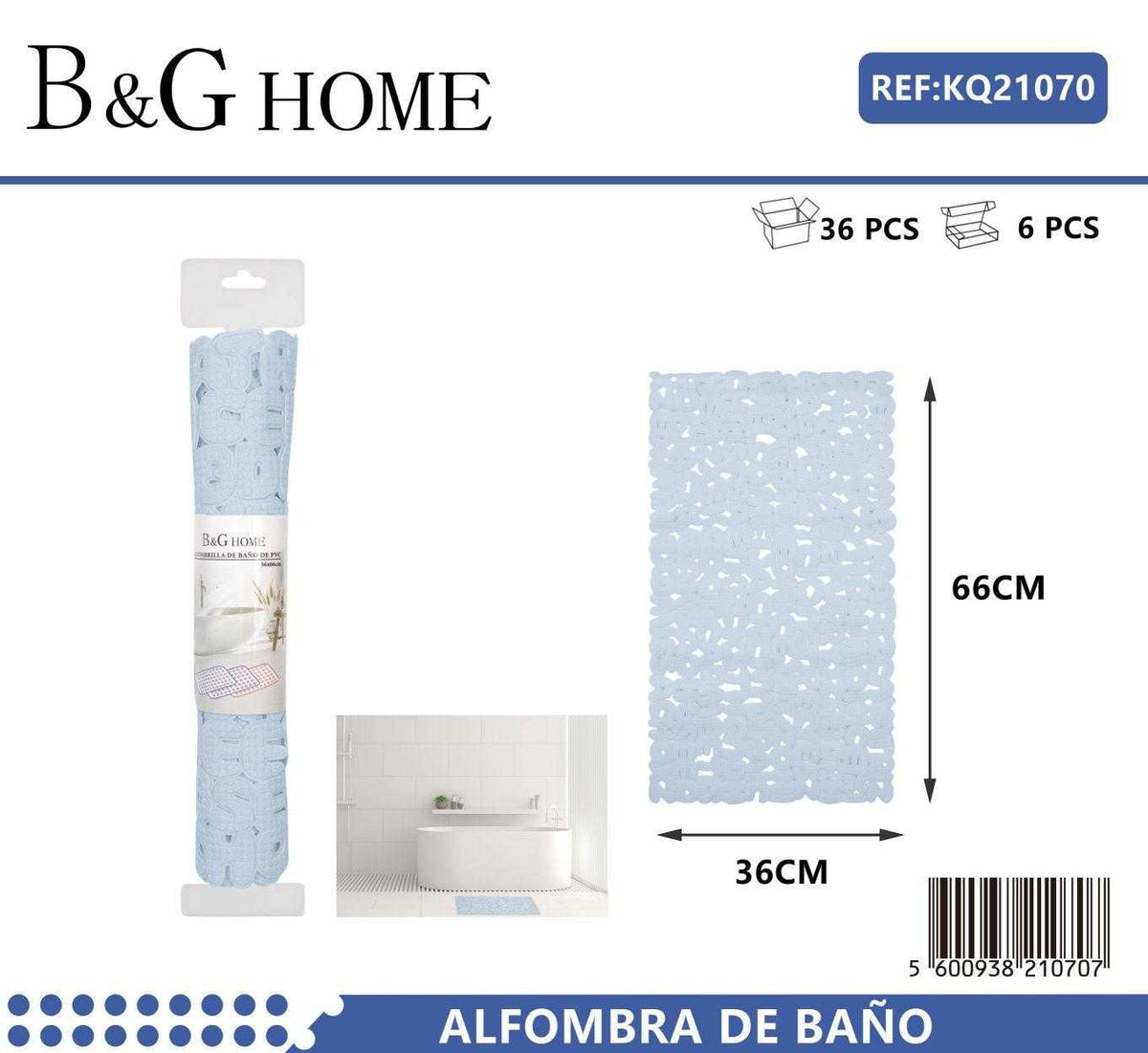 Αντιολισθητικό πατάκι μπάνιου - M0842 - 36x66cm - Light Blue - 21070