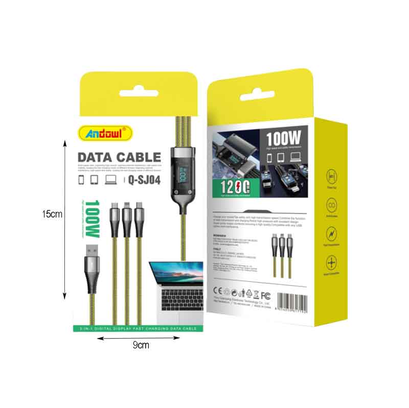 Andowl Καλώδιο δεδομένων 100w Usb-a Micro, Type-c, Lightning Q-SJ04 - Data Cable