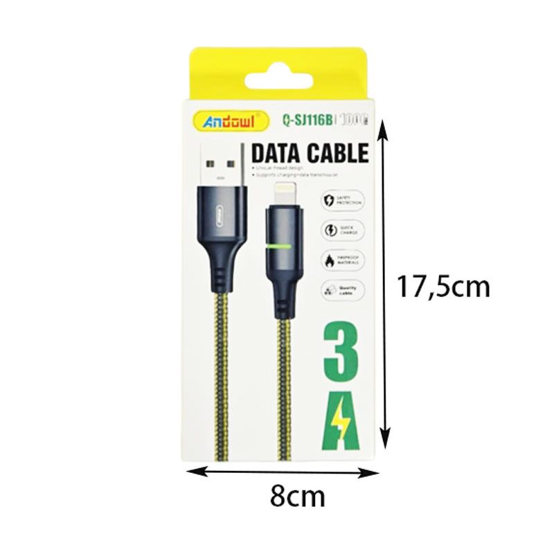 Andowl Καλώδιο δεδομένων USB σε Lightning– 3A Q-SJ116B - Data Cable