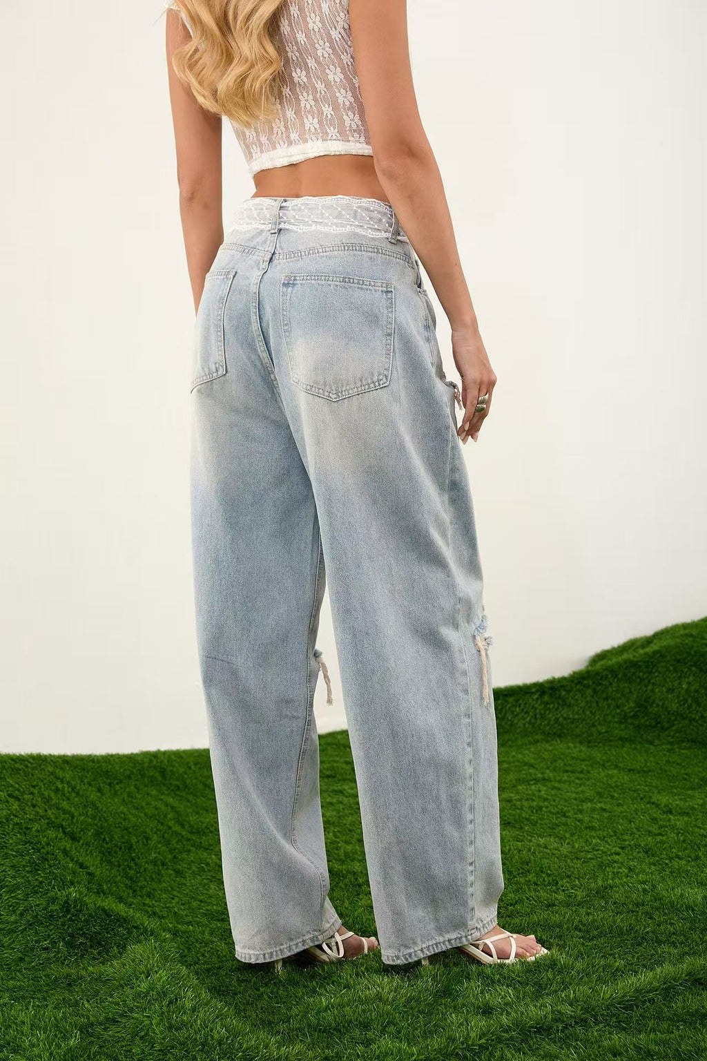 ADORO Γυναικείο Τζιν Παντελόνι Ψηλόμεσο Wide Leg με Φθορές Μπλε - Angel shopping