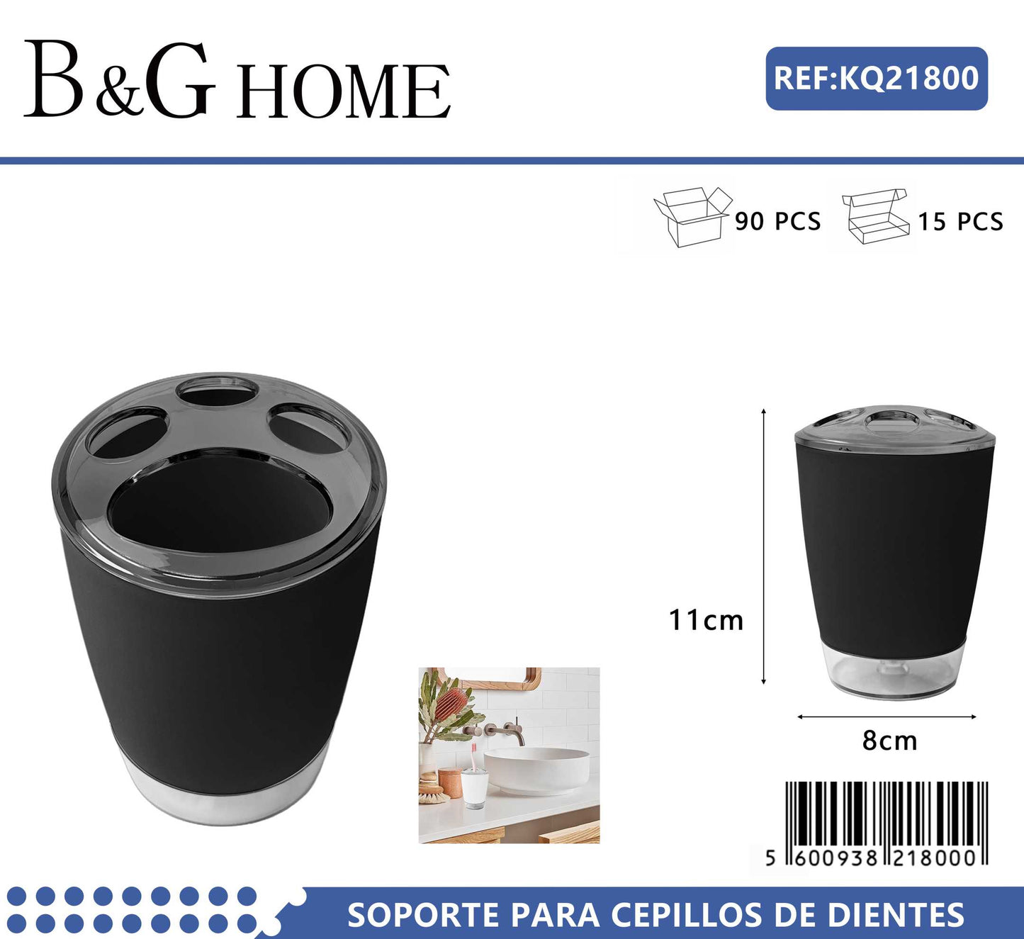 Θήκες οδοντόβουρτσας πλαστικές σε σετ 5Χ - Black - 21800