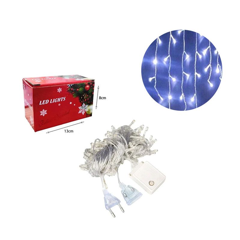 Χριστουγεννιάτικα Λαμπάκια Κουρτίνα LED 100L Ψυχρό Χρώμα με Διαφανές Καλώδιο 3m 40x50x60cm - Christmas lights LED white light