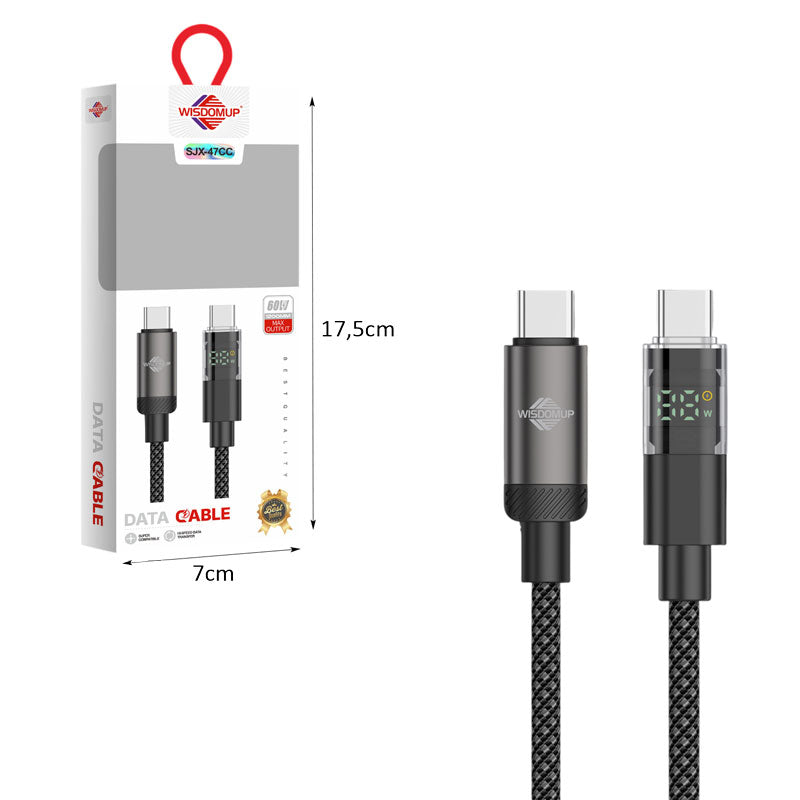 Wisdomup Καλώδιο Φόρτισης και Δεδομένων USB-C σε USB-C με Ένδειξη Ισχύος 60W SJX-47CC - USB-C to USB-C Fast Charging Data Cable with Power Display