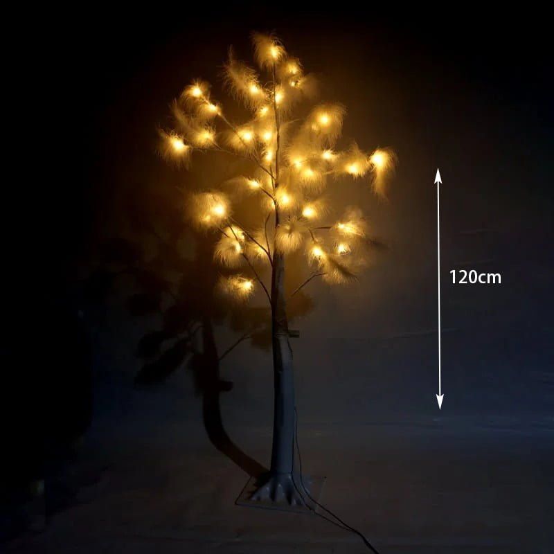 Led Φωτιζόμενο Χριστουγεννιάτικο Δέντρο Με Λευκά Πούπουλα Με 48Led Θερμό Φωτισμό 1.20m - Chistmas LED tree white feather