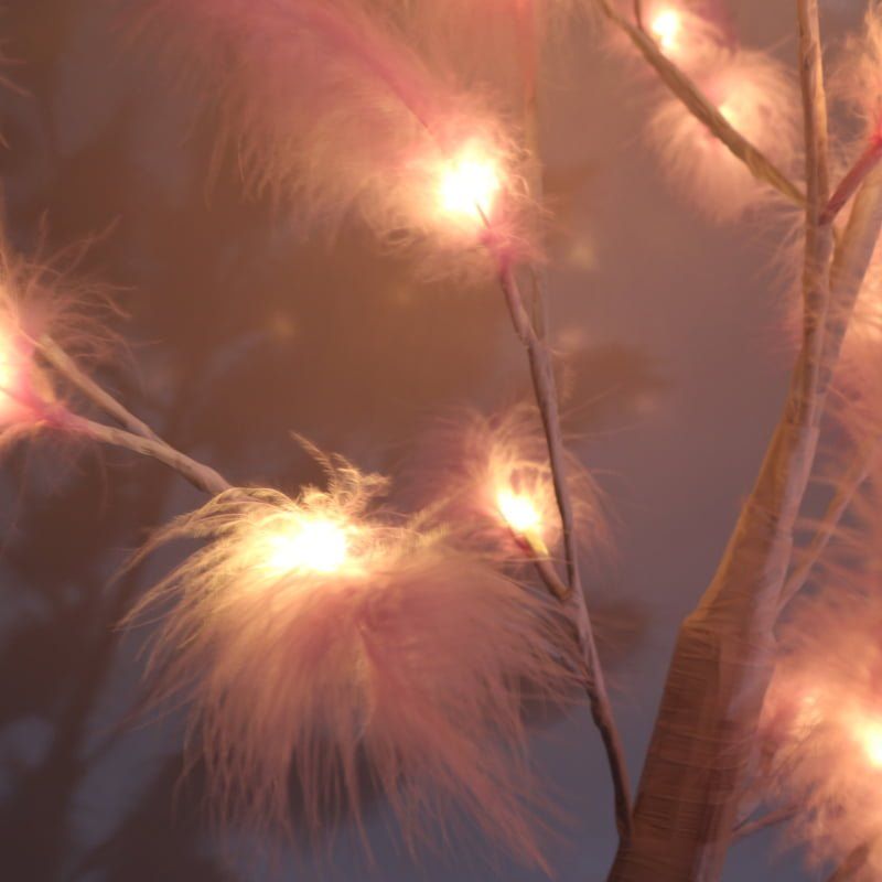 Led Φωτιζόμενο Χριστουγεννιάτικο Δέντρο Λευκό Με Ροζ Πούπουλα Με 48Led Θερμό Φωτισμό 1.20m - Chistmas LED tree pink feather
