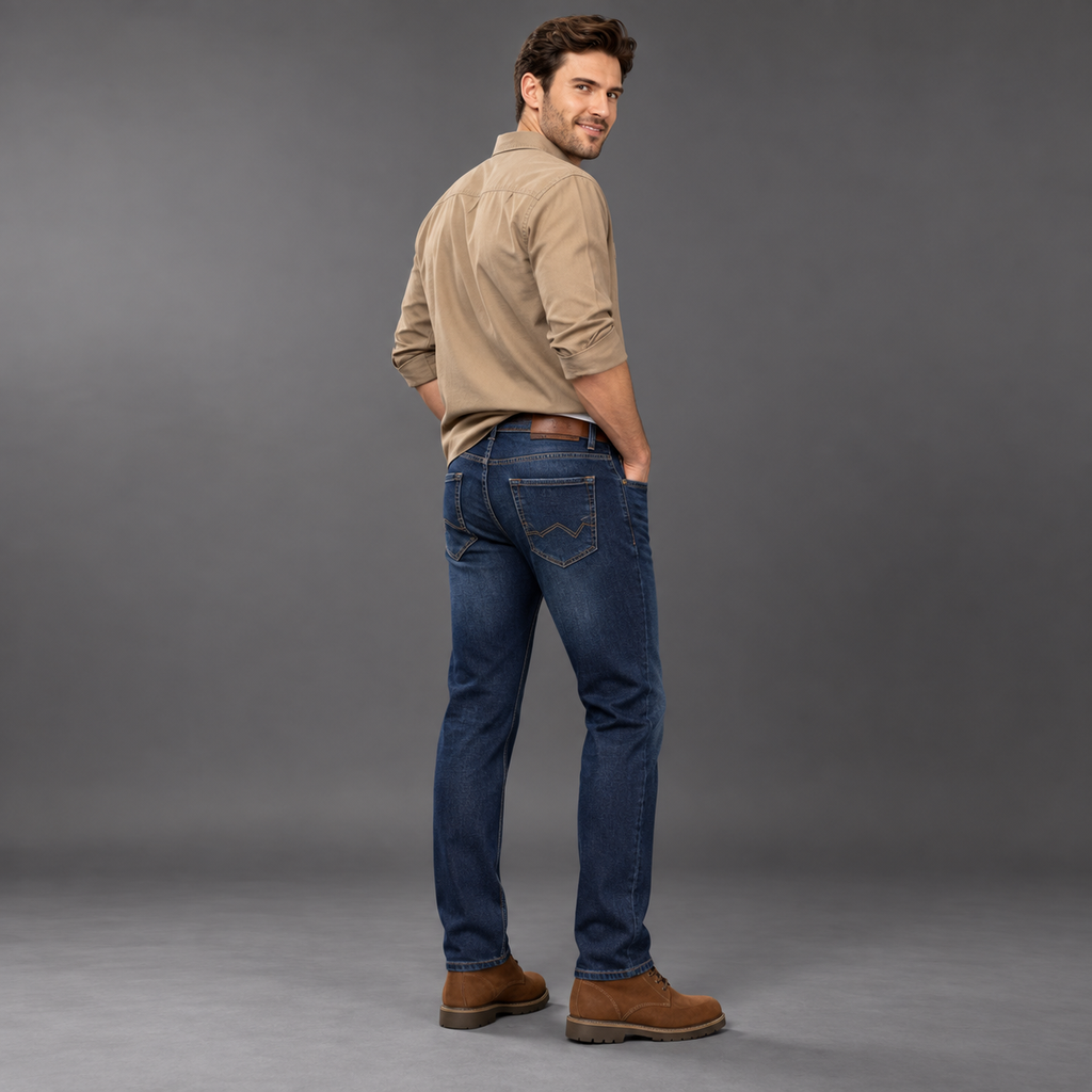 Angel Shopping Ανδρικό Τζιν Παντελόνι Regular Fit με Ζώνη Μπλε