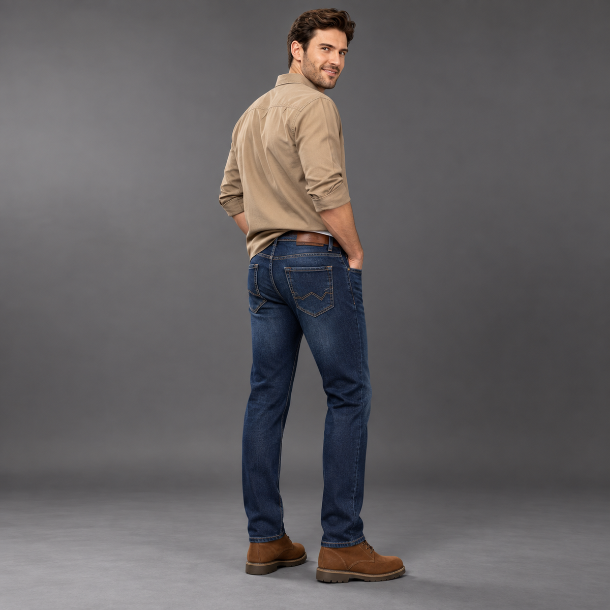 Angel Shopping Ανδρικό Τζιν Παντελόνι Regular Fit με Ζώνη Μπλε