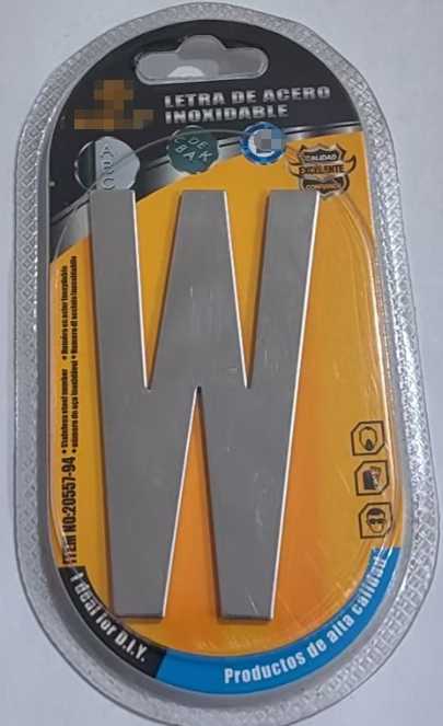 Αυτοκόλλητη μεταλλική πινακίδα γράμμα W - 8cm - Σετ 12 τεμάχια - 204469