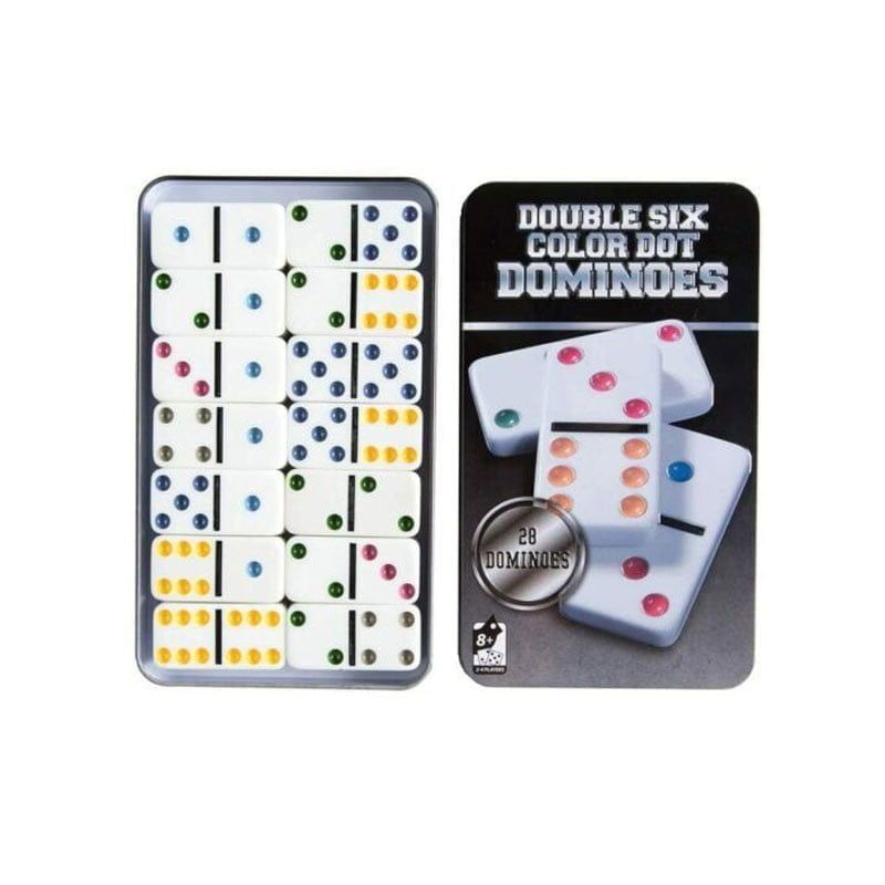 Έγχρωμο Ντόμινο σε Μεταλλικό κουτί 28 τεμ. – Double six color dot dominoes - Angel shopping