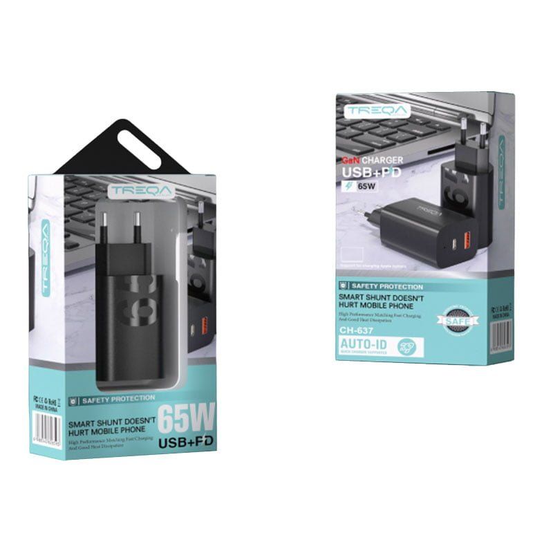 Treqa φορτιστής 65W 1USB+PD CH-637 - GaN Charger