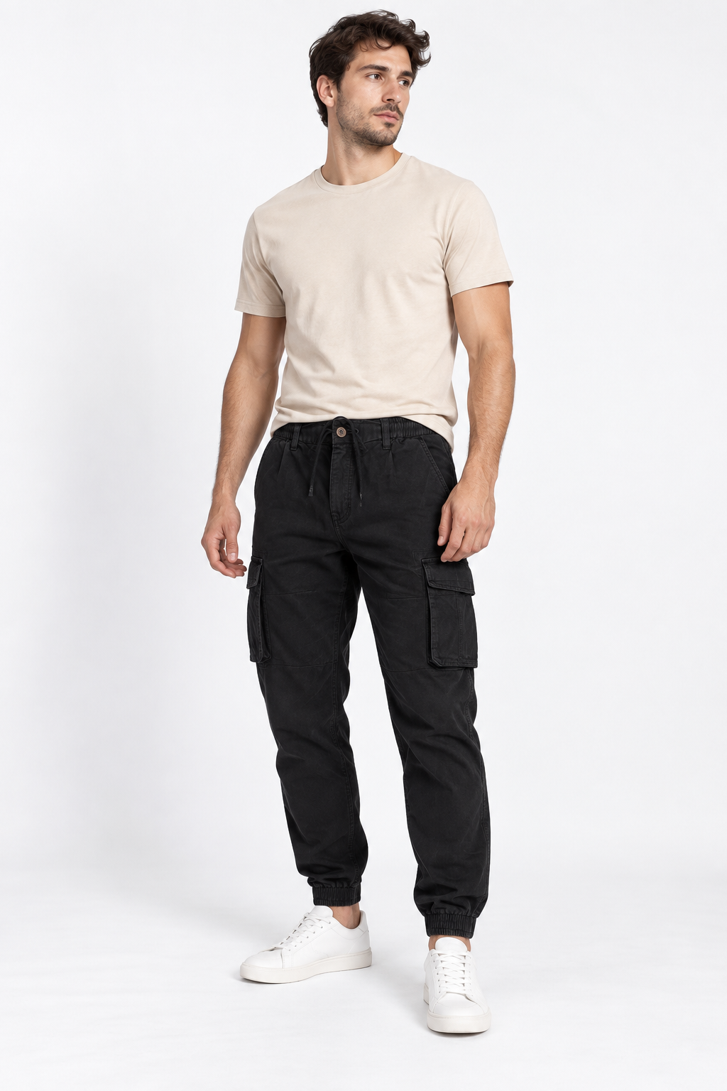 Angel Shopping Ανδρικό Παντελόνι Cargo Jogger με Λάστιχο και Κορδόνι Μαύρο