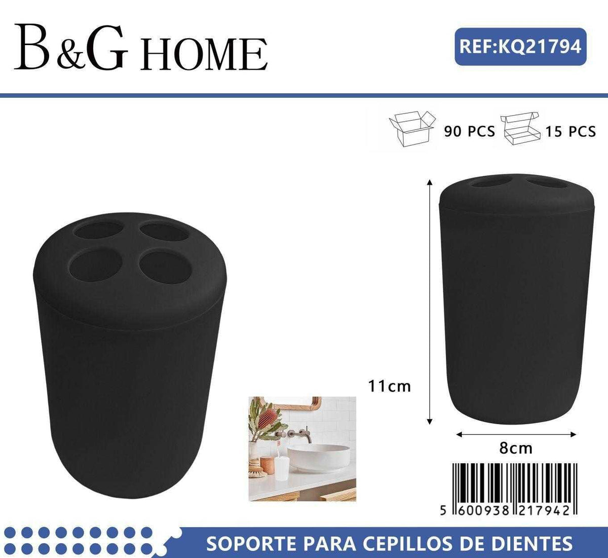 Θήκες οδοντόβουρτσας πλαστικές σε σετ 5Χ - Black - 21794