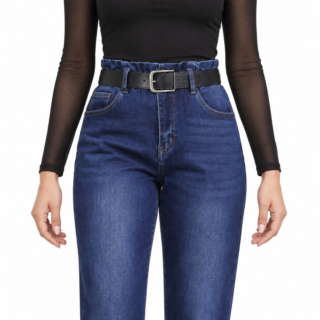 Γυναικείο Τζιν Παντελόνι Ψηλόμεσο Mom Fit με Ζώνη ανοιχτό μπλε