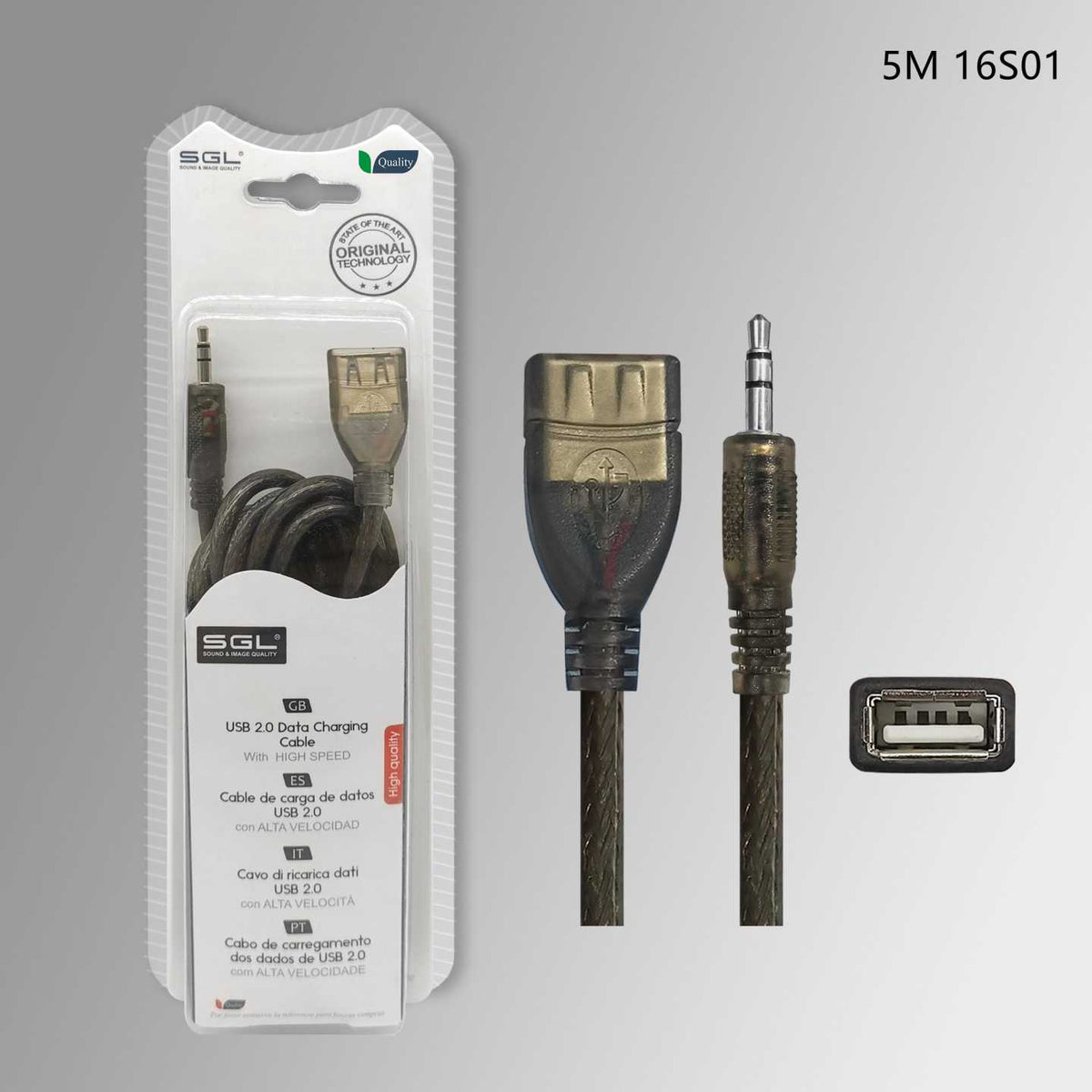 Καλώδιο ήχου - 16S - USB-A female/Jack 3.5mm male - 5m - 097473