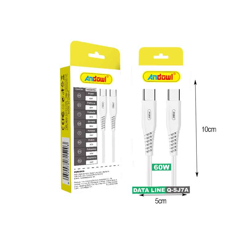 Andowl Καλώδιο δεδομένων Type-c σε Type-c 60W Q-SJ7A - Data Cable