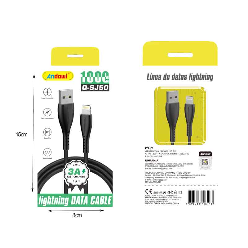 Andowl Καλώδιο δεδομένων USB σε Lightning 3A 1m Q-SJ50 - Data Cable