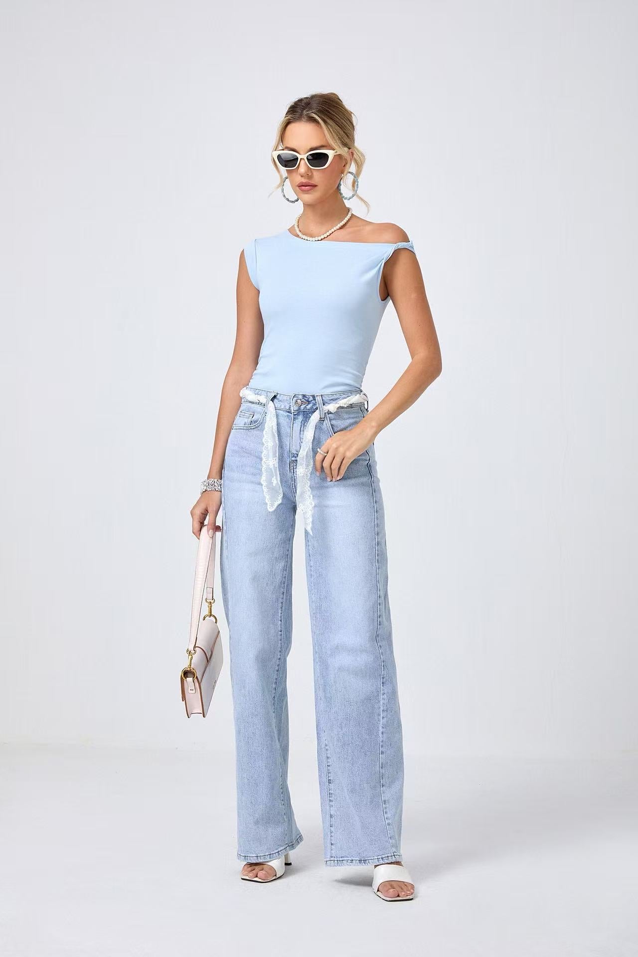Angel Shopping Γυναικείο Τζιν Παντελόνι Mid Waist Straight Leg Μπλε - Angel shopping