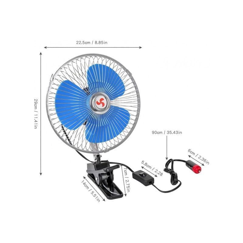 Ανεμιστήρας Αυτοκινήτου 10″ με Κλιπ – 12V Περιστρεφόμενος – Oscillating Fan