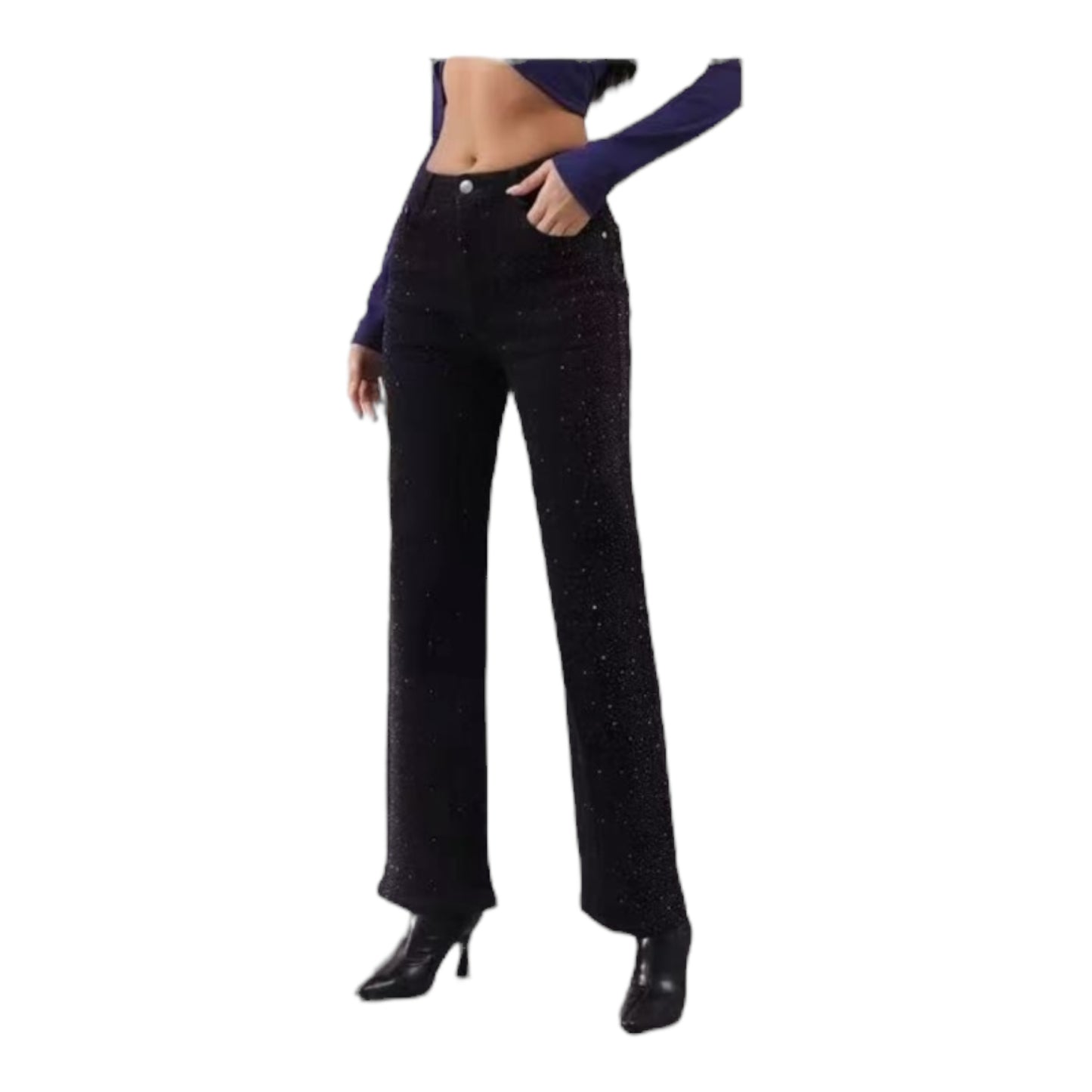 Miss Good High Waisted Women's Straight Jean Pants Black