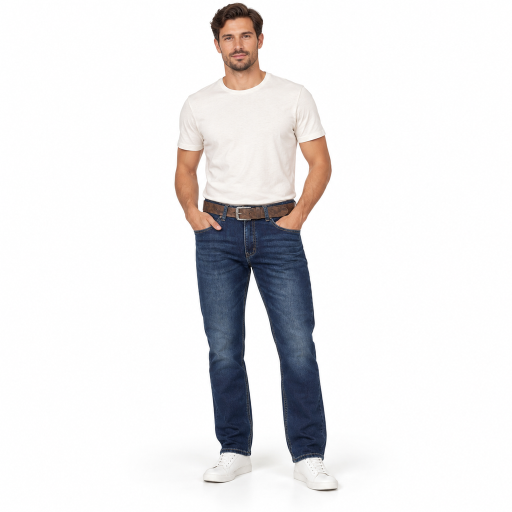 Angel Shopping Ανδρικό Τζιν Παντελόνι Regular Fit με Ζώνη Μπλε